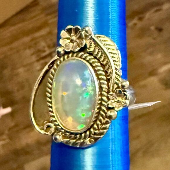 Stunning Ethiopian Fire Opal Ring Southwestern Sterling Silver Floral Framed New - Picture 3 of 7